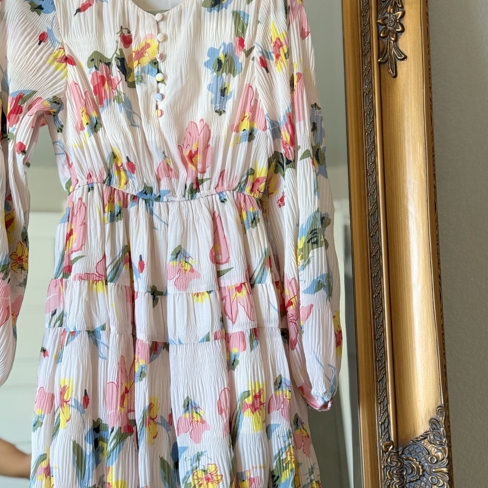 SHEIN White Floral Mini Dress with Pink Blue Yellow Accents
